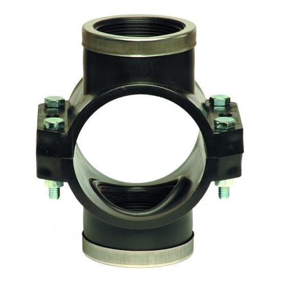 Хомут подвійний для врізки підсилений, із внутрішнім різьбленням 90x3/4`, 10 PN, поліпропілен